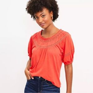 Loft NWT Lace Trimmed Peasant Top L